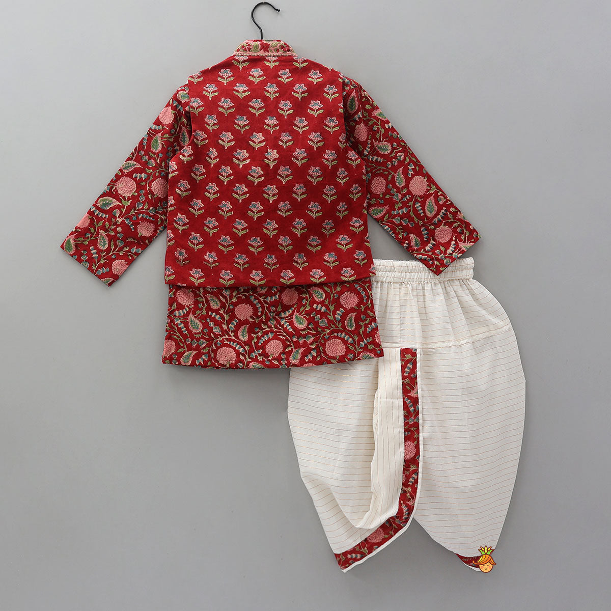 Ethnic Kurta With Loop Buttons Detail Jacket And Dhoti