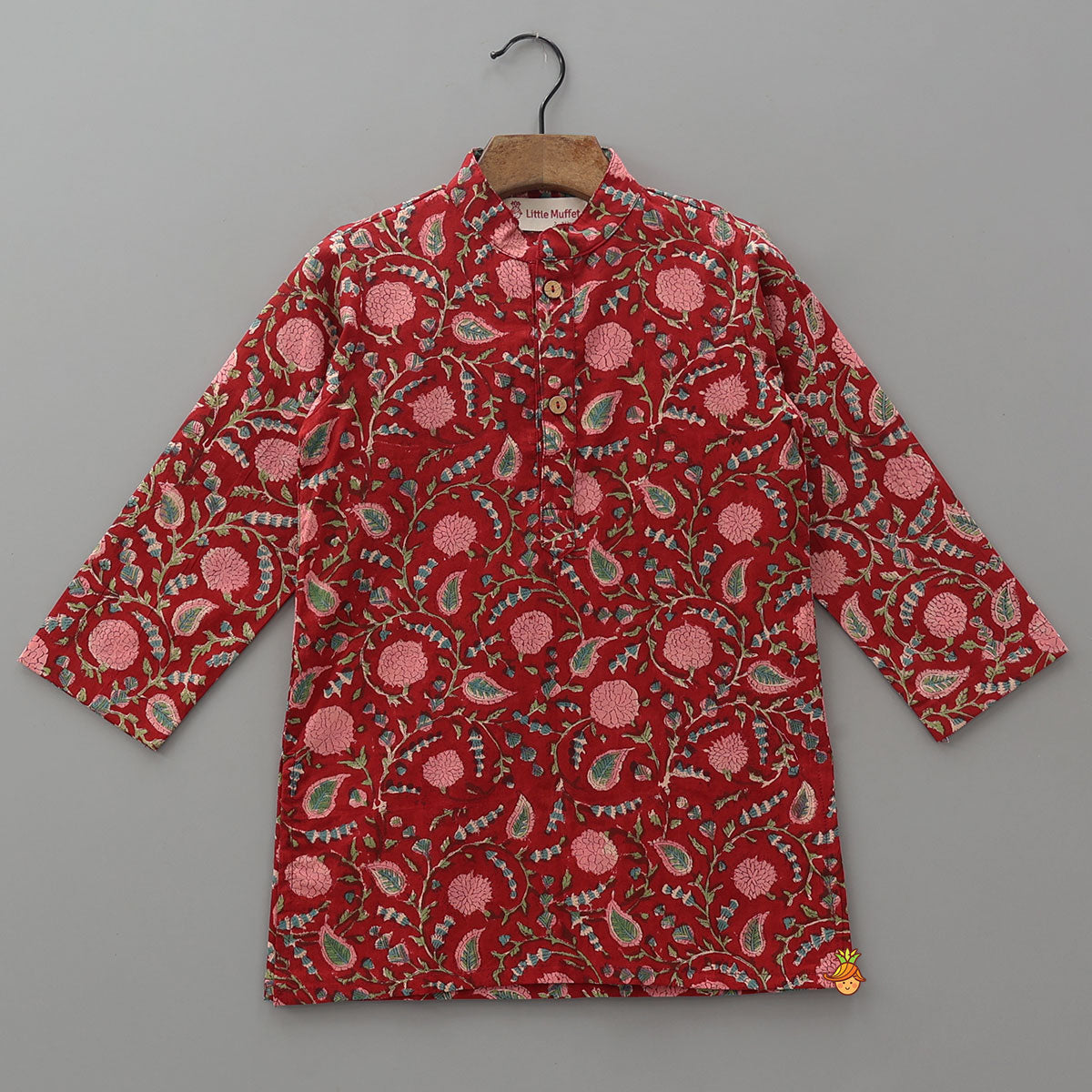 Ethnic Kurta With Loop Buttons Detail Jacket And Dhoti
