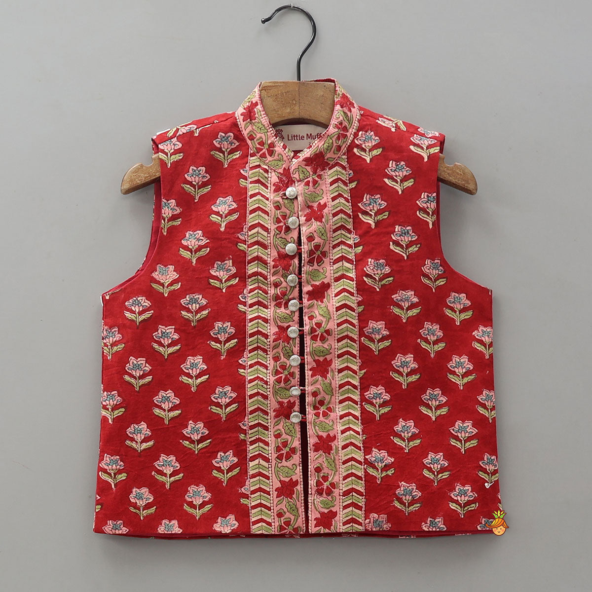 Ethnic Kurta With Loop Buttons Detail Jacket And Dhoti