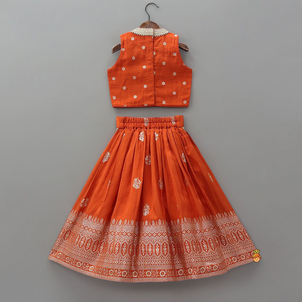 Beautiful Floral Motif Work Top And Lehenga With Matching Dupatta And Potli Bag