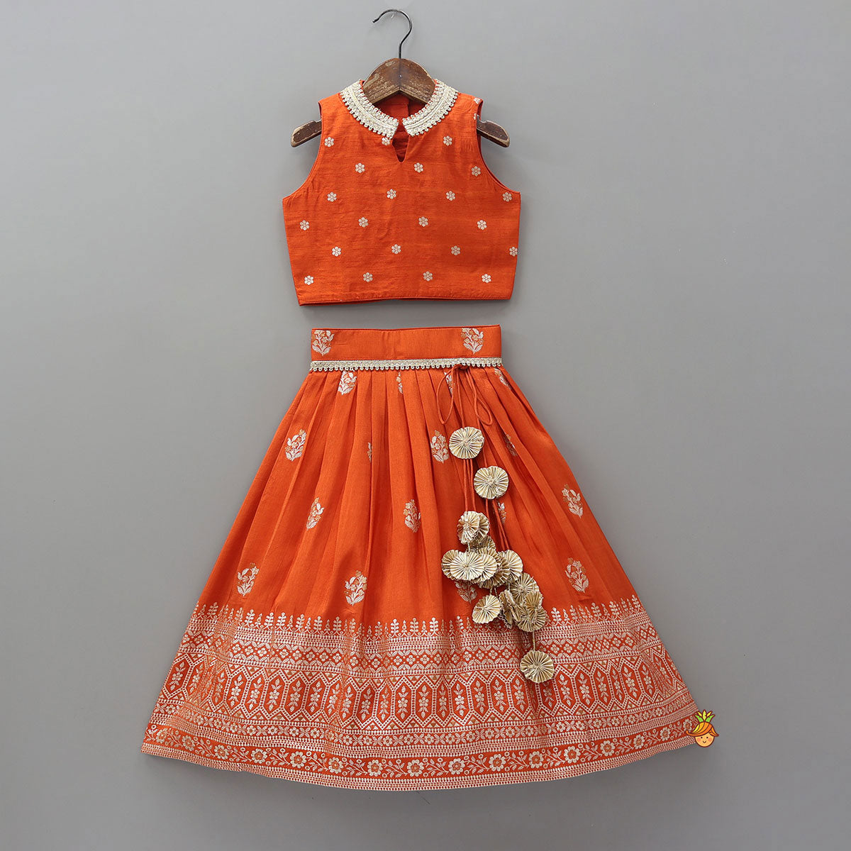 Beautiful Floral Motif Work Top And Lehenga With Matching Dupatta And Potli Bag