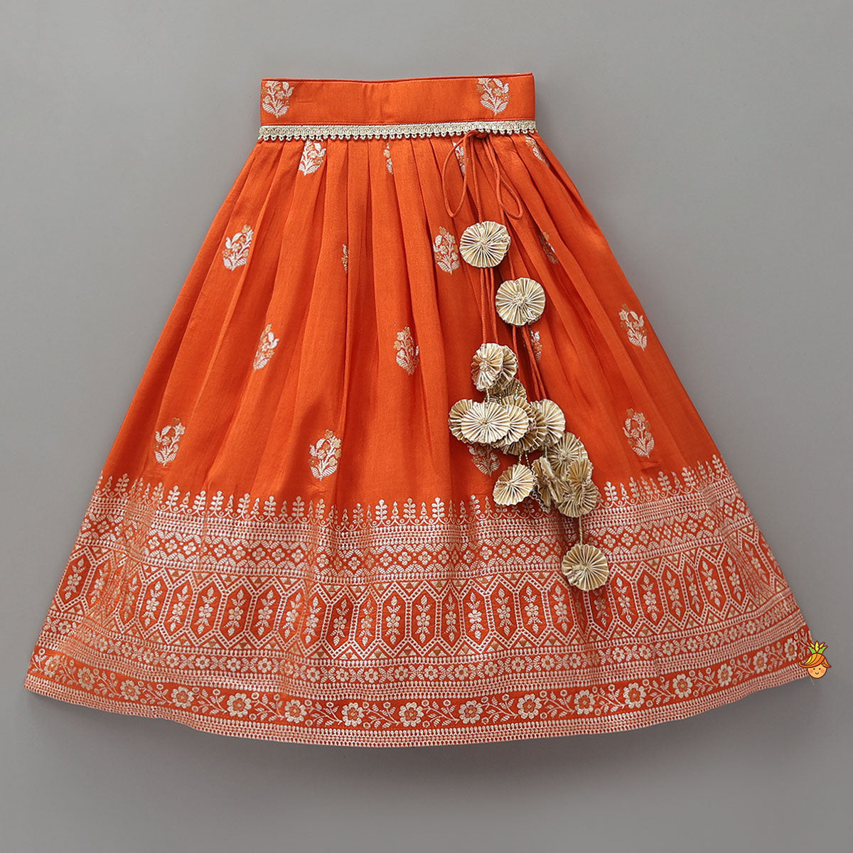 Beautiful Floral Motif Work Top And Lehenga With Matching Dupatta And Potli Bag