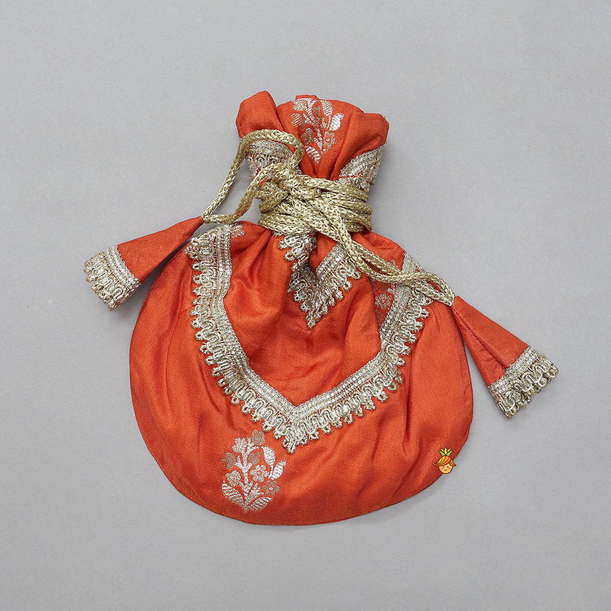 Beautiful Floral Motif Work Top And Lehenga With Matching Dupatta And Potli Bag