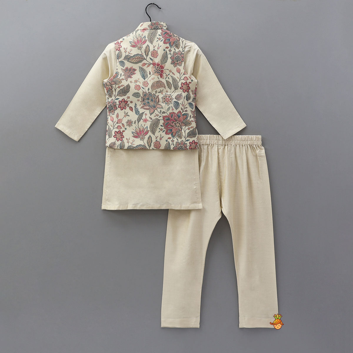 Kurta And Diagonal Button Detail Jacket With Pyjama