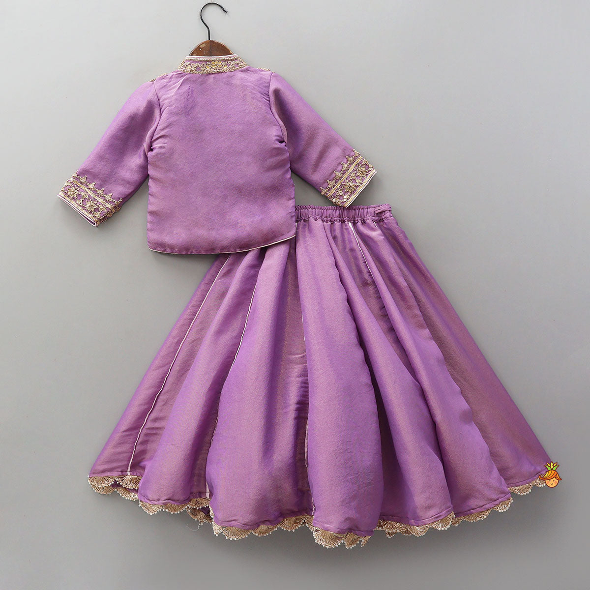 Jacket-Style Embroidered Shimmery Top And Lehenga