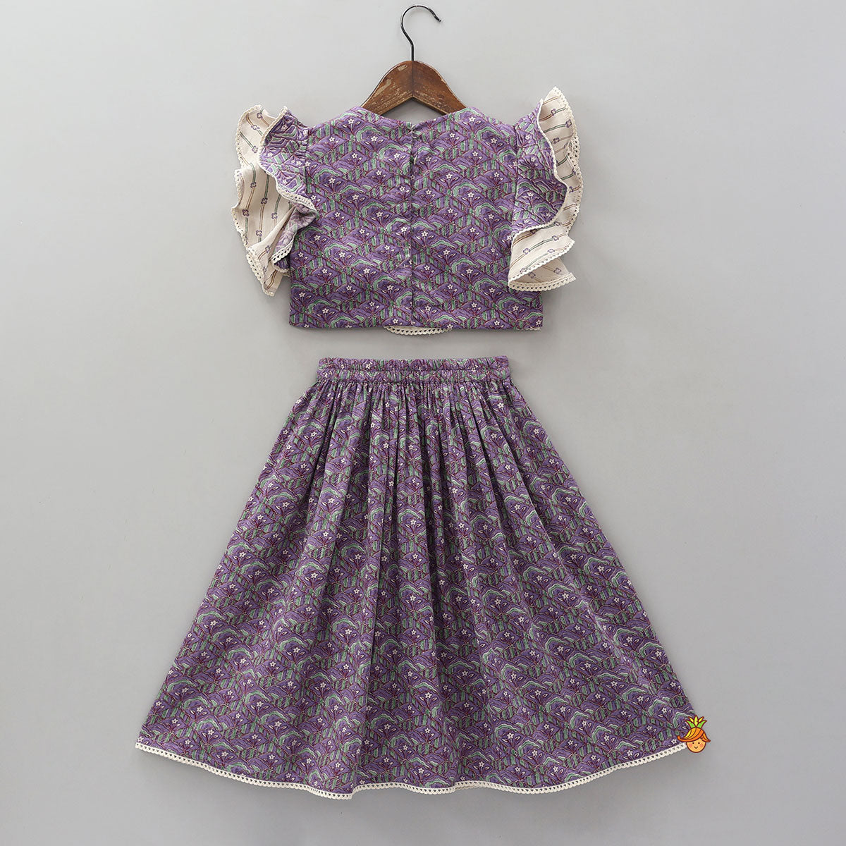 Frilly Sleeves Detailed Cotton Top And Lehenga