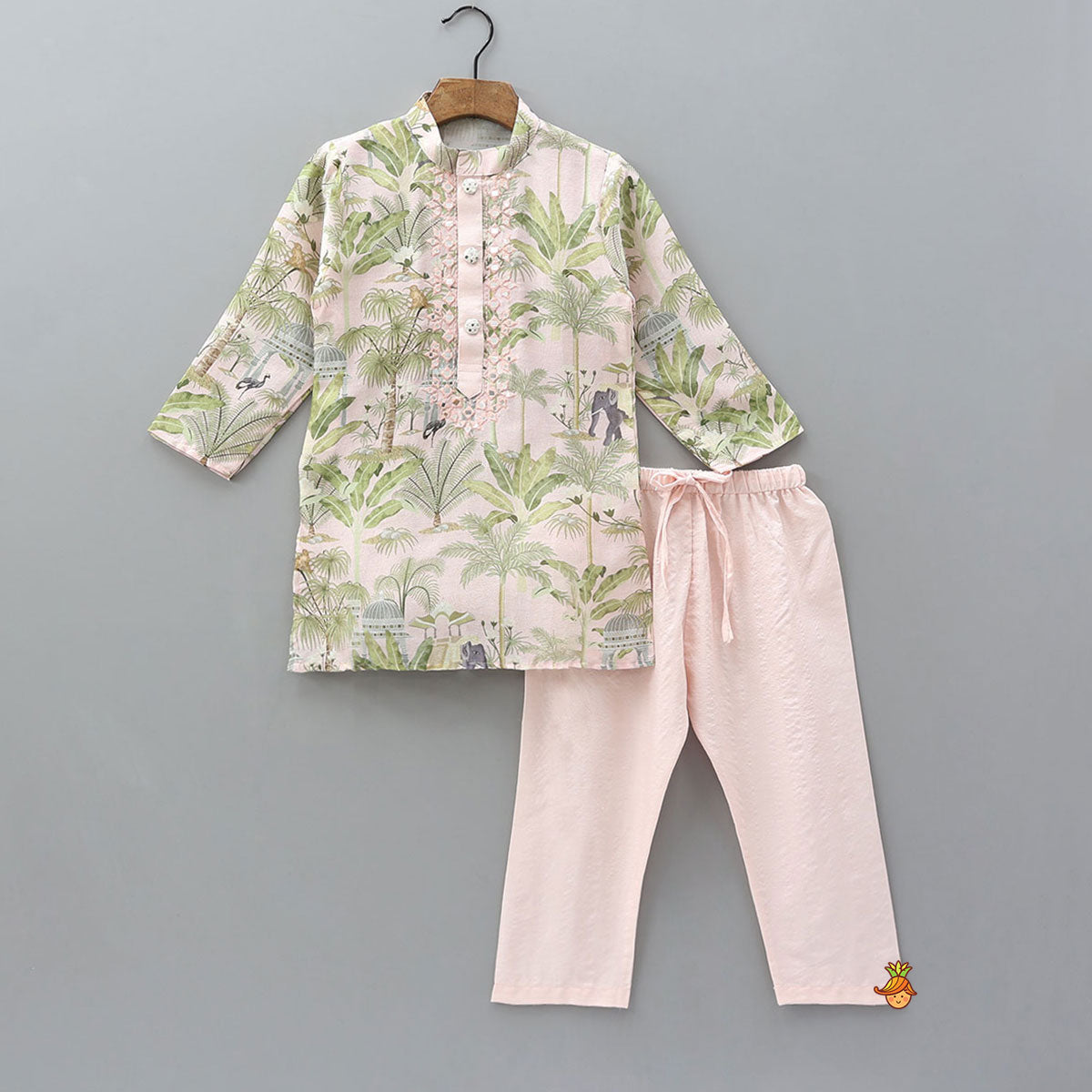 Faux Mirror Work Printed Kurta With Pyjama