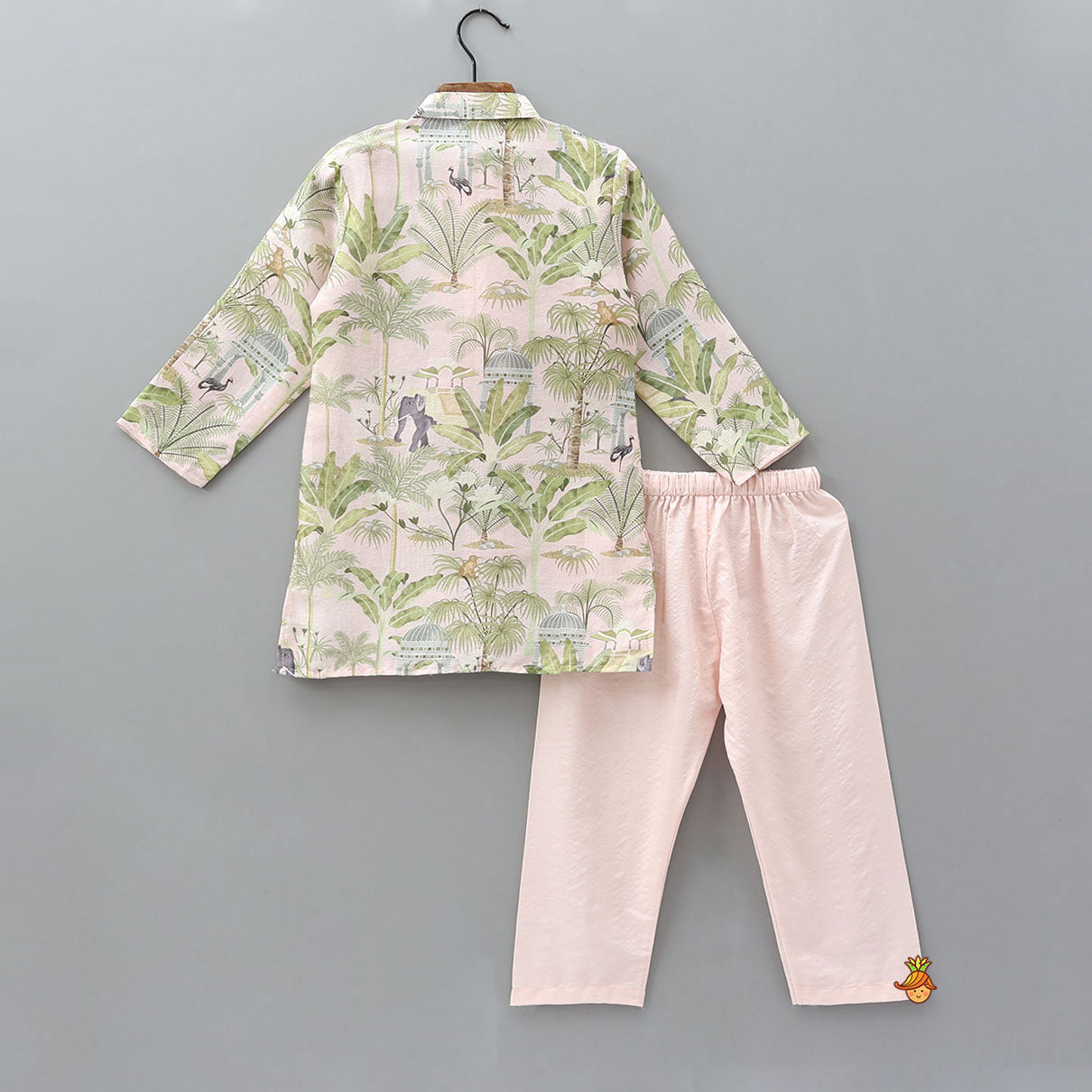 Faux Mirror Work Printed Kurta With Pyjama