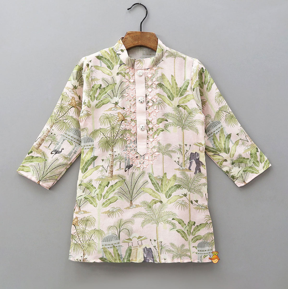 Faux Mirror Work Printed Kurta With Pyjama