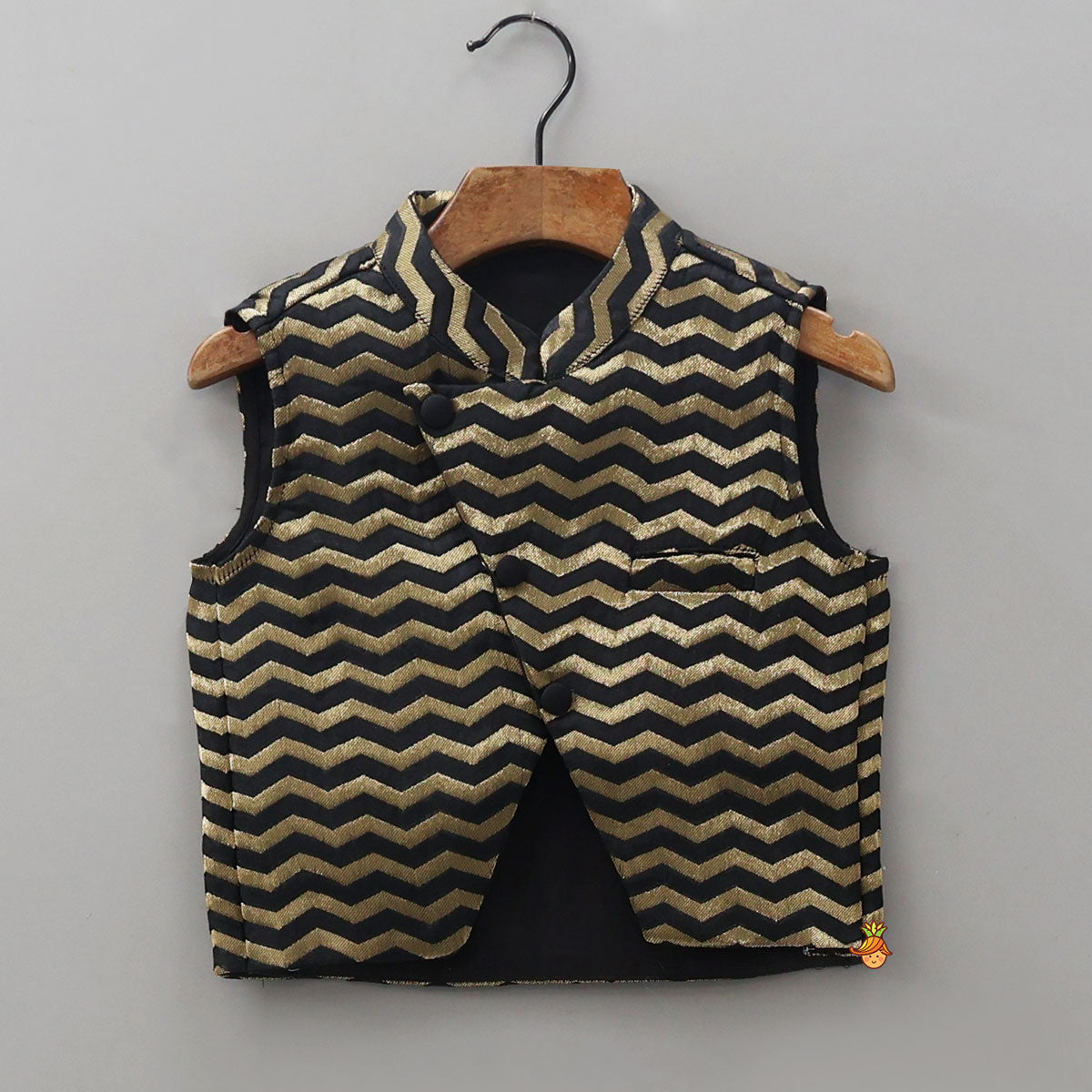 Chanderi Silk Kurta With Brocade Jacket And Pyjama