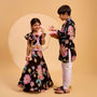Floral Printed And Embroidered Top With Matching Lehenga And Organza Dupatta twinning model image 4