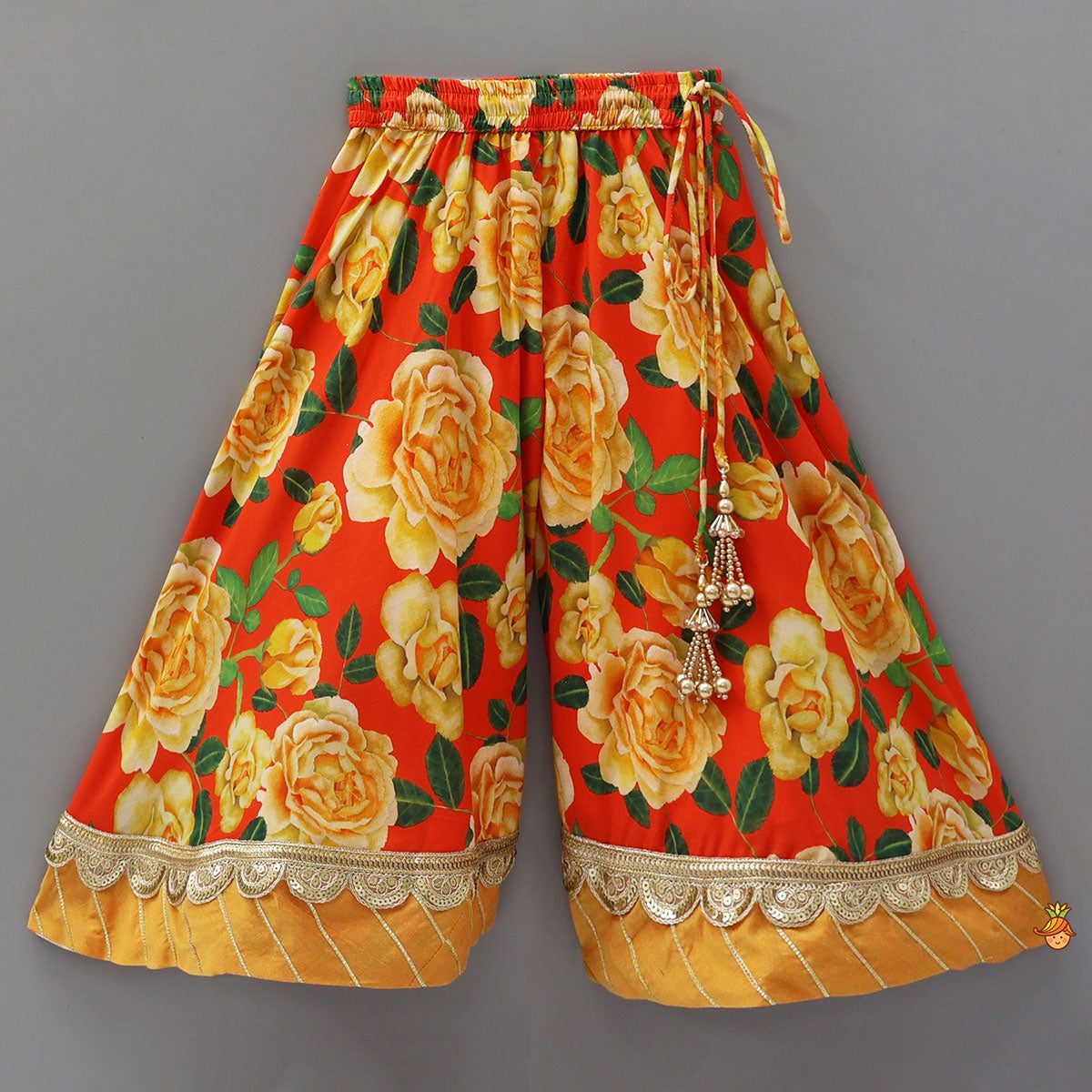 Beautifully Printed Strappy Kurti With Flared Palazzo And Matching Dupatta