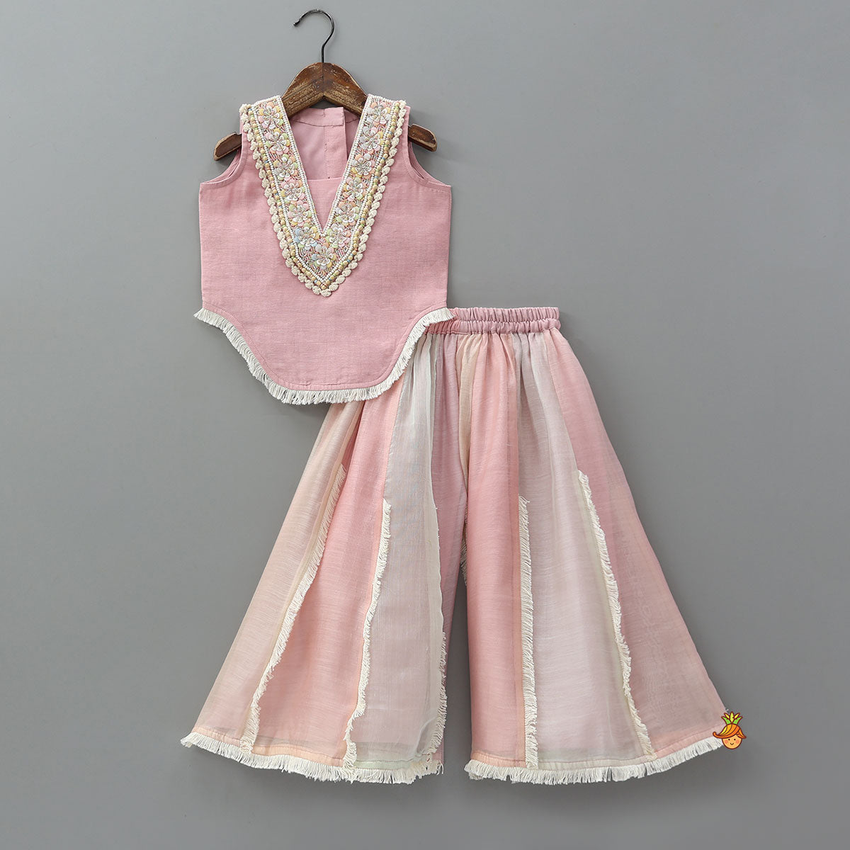 Elegant Heavy Beaded Yoke Top With Palazzo