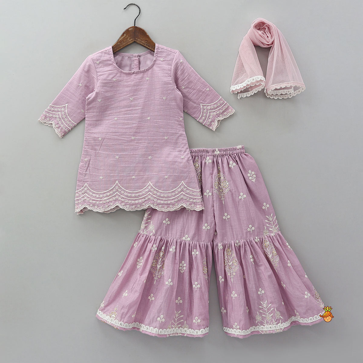 Booti Embroidered Kurti And Sharara With Matching Dupatta