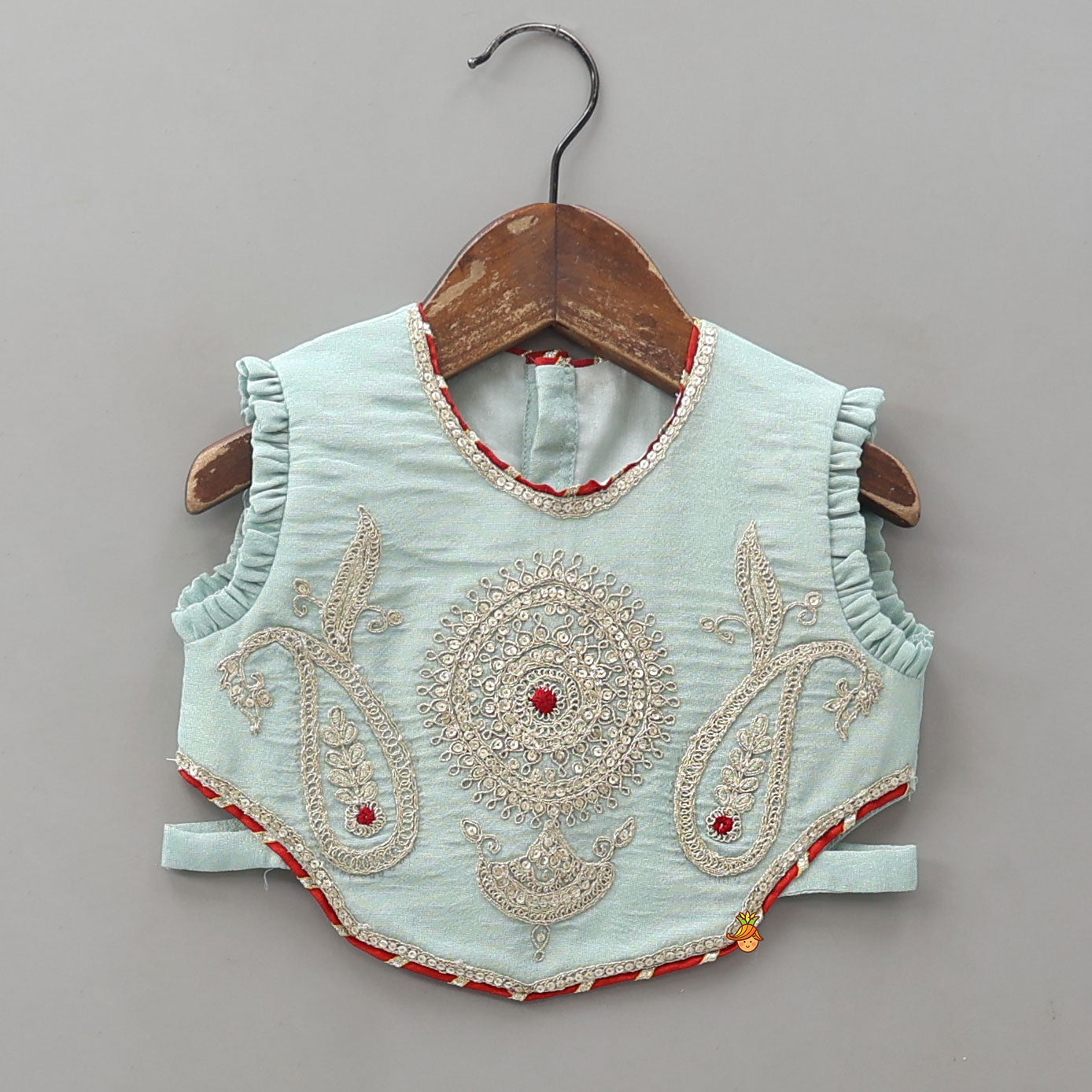 Embroidered Shimmer Top And Lehenga With Net Dupatta