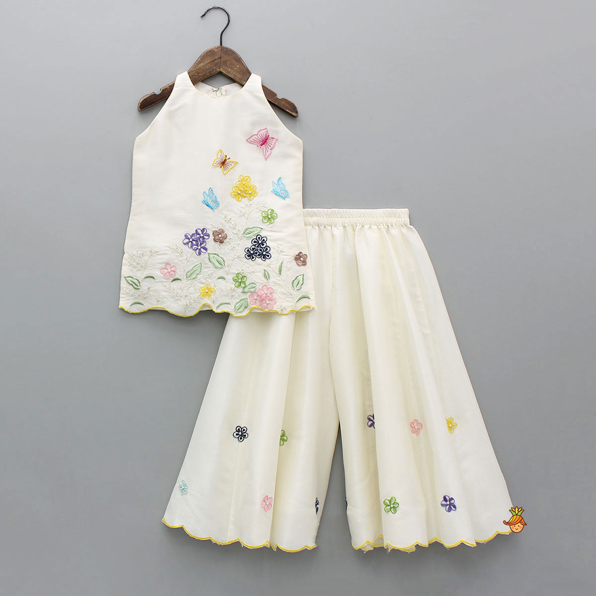 Beautiful Garden Themed Embroidered Kurti With Palazzo