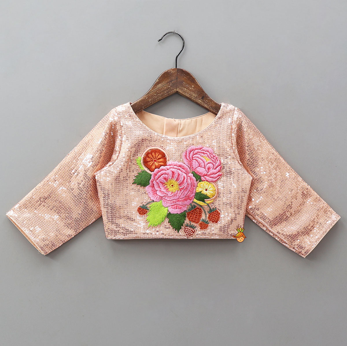 Sequined Crop Top And Matching Sheen Lehenga With Scalloped Lace Work Dupatta