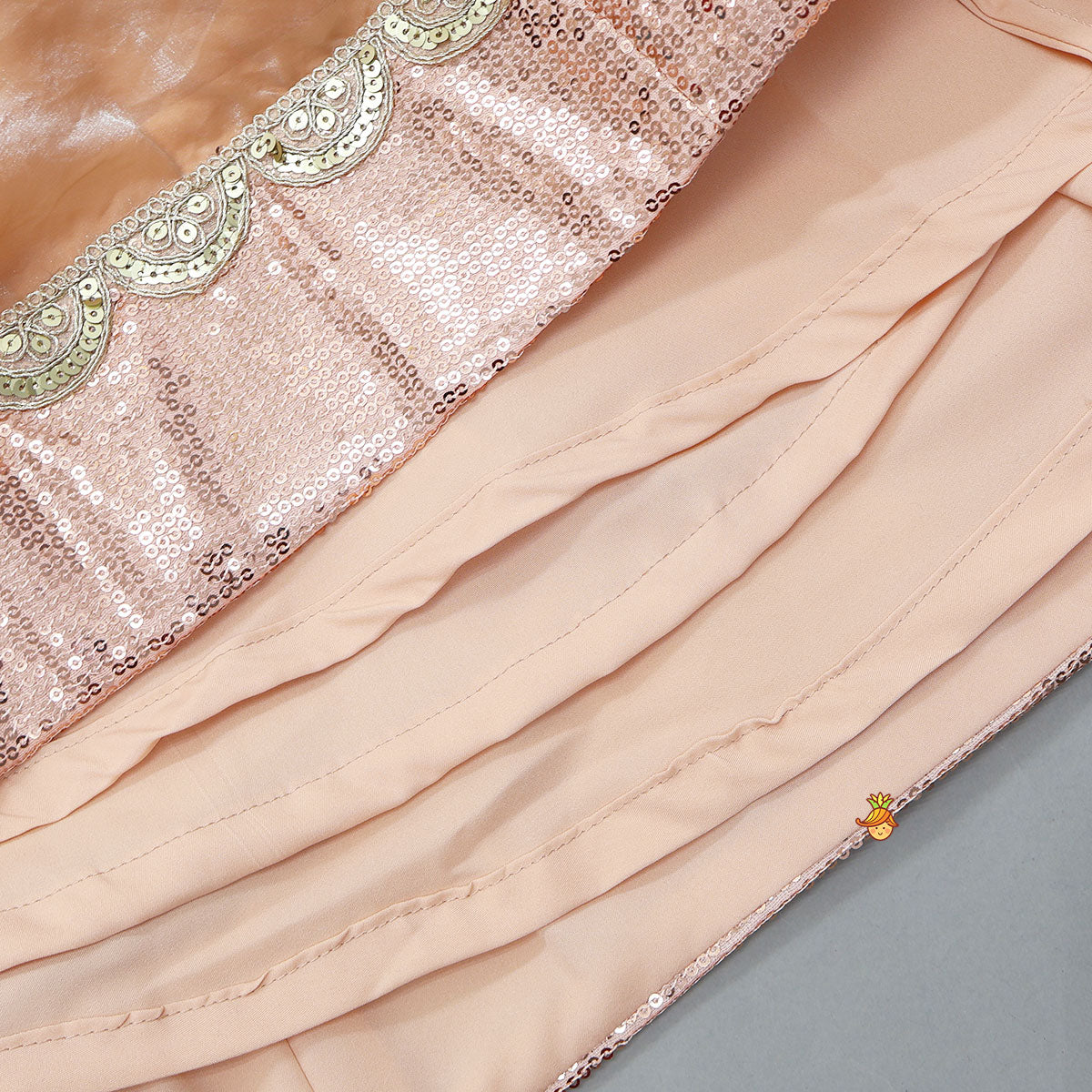 Sequined Crop Top And Matching Sheen Lehenga With Scalloped Lace Work Dupatta