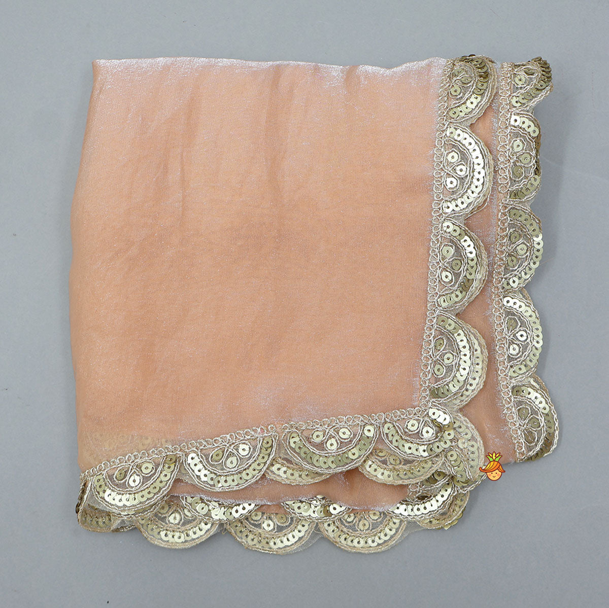 Sequined Crop Top And Matching Sheen Lehenga With Scalloped Lace Work Dupatta