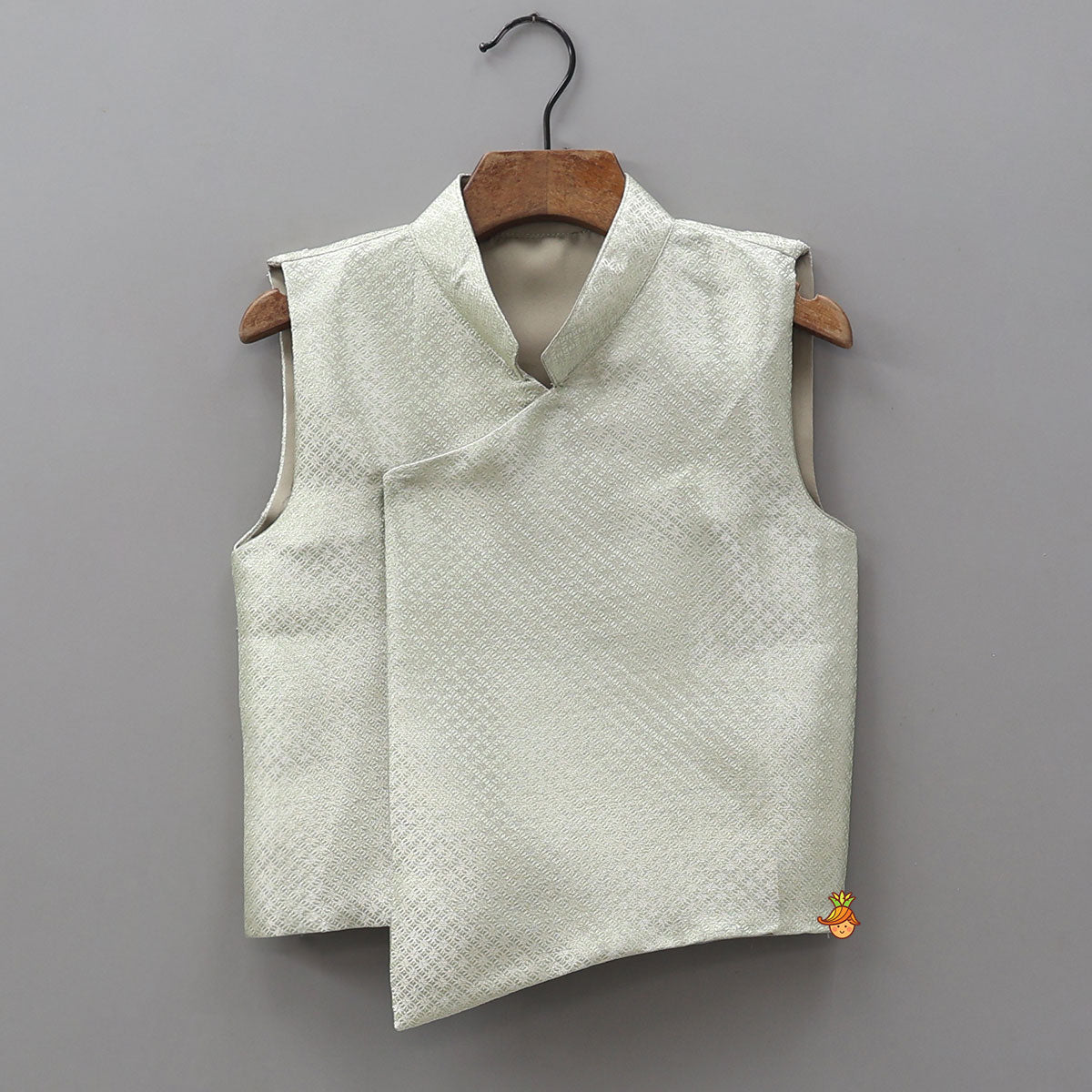 Ethnic Kurta With Front Open Brocade Jacket And Matching Pyjama