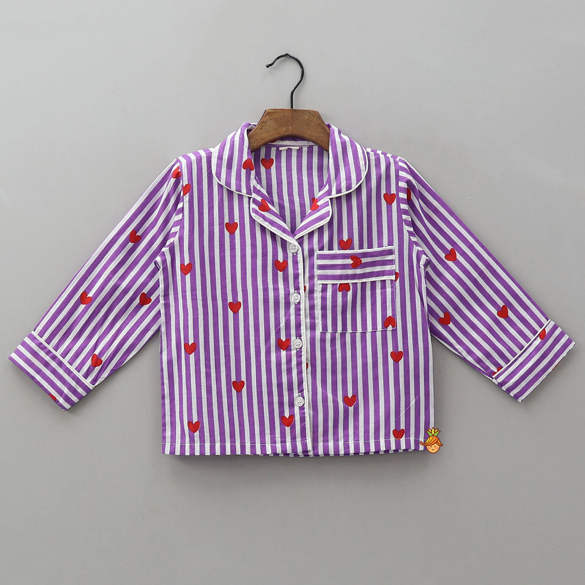 Vertical Stripes And Heart Printed Sleepwear Set