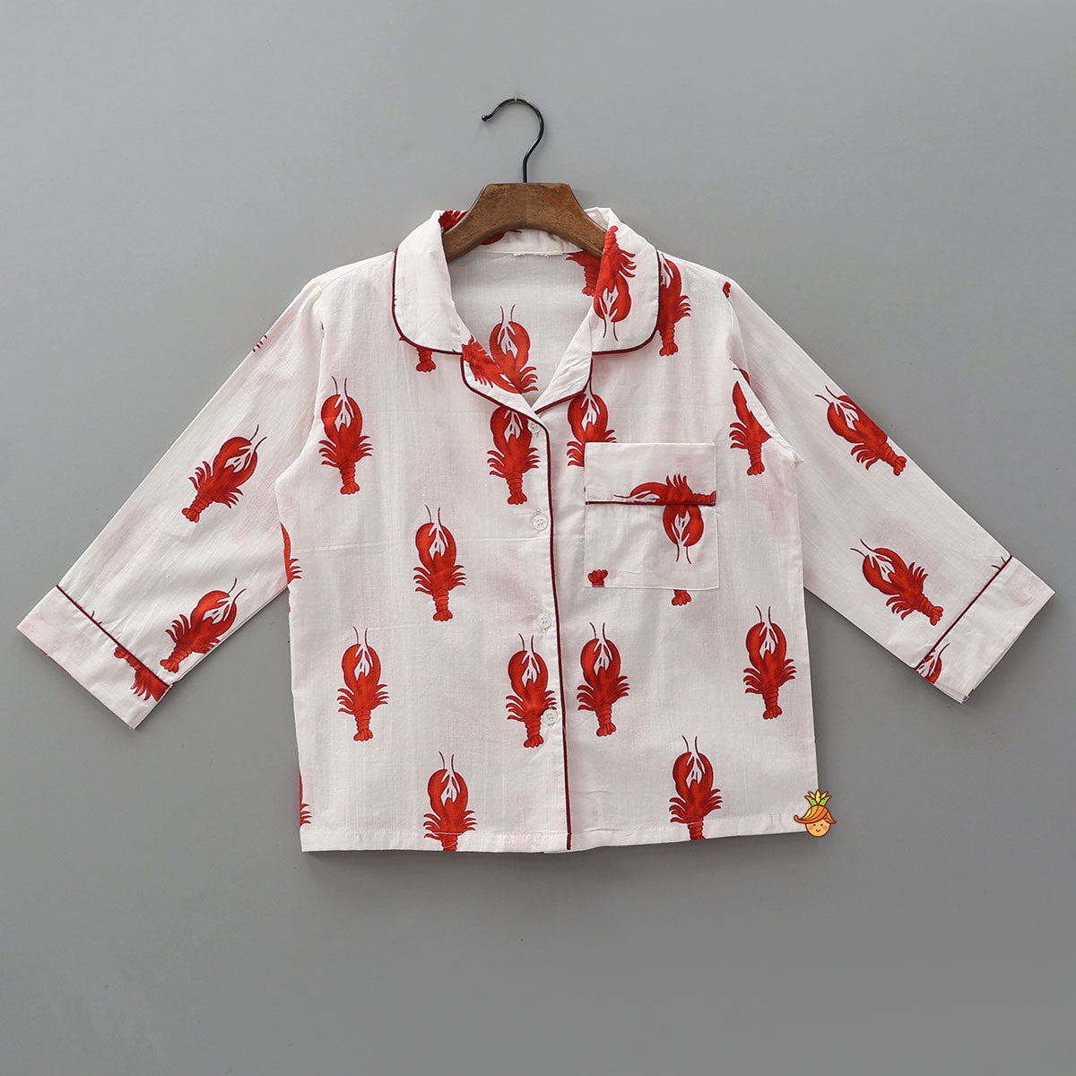 Patch Pocket Detail Printed Sleepwear Set