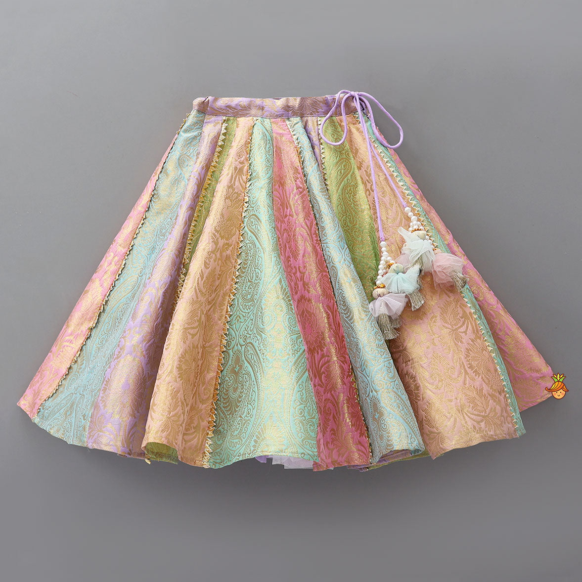 Intricate Embroidered Top And Brocade Lehenga With Matching Net Dupatta And Brocade Potli Bag