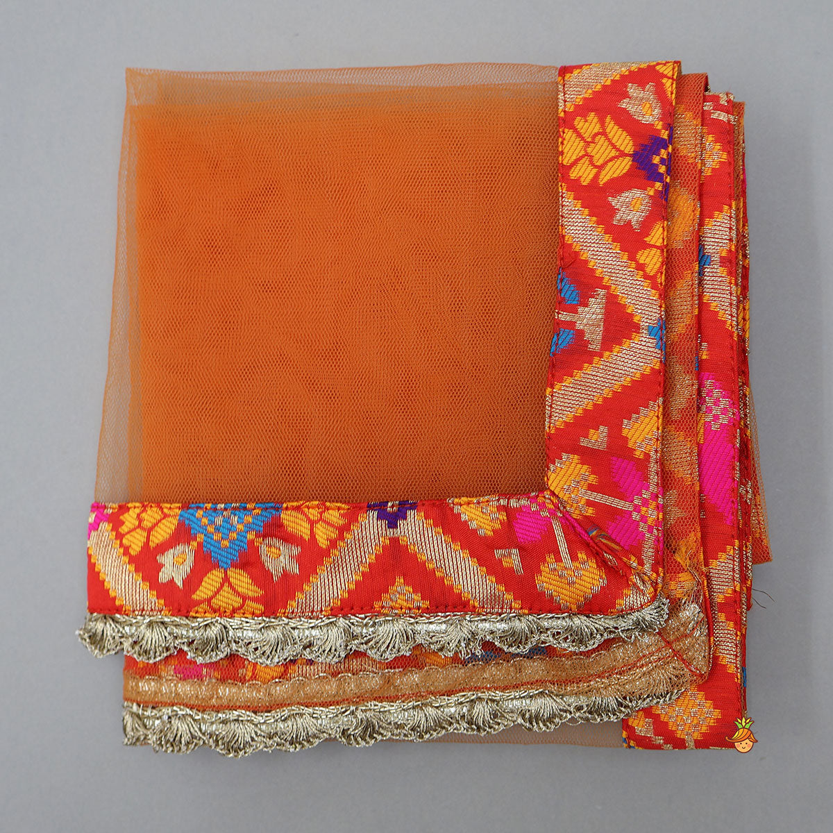 Embroidered Elegant Top And Brocade Lehenga With Matching Net Dupatta And Brocade Potli Bag