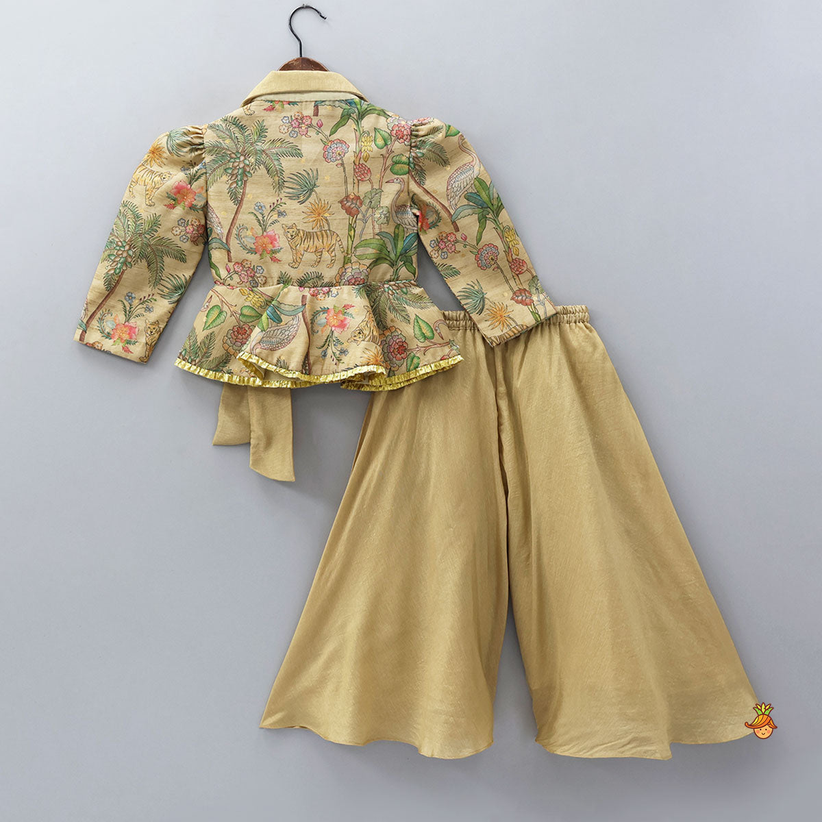 Jacket Style Elegant Peplum Top And Flared Palazzo