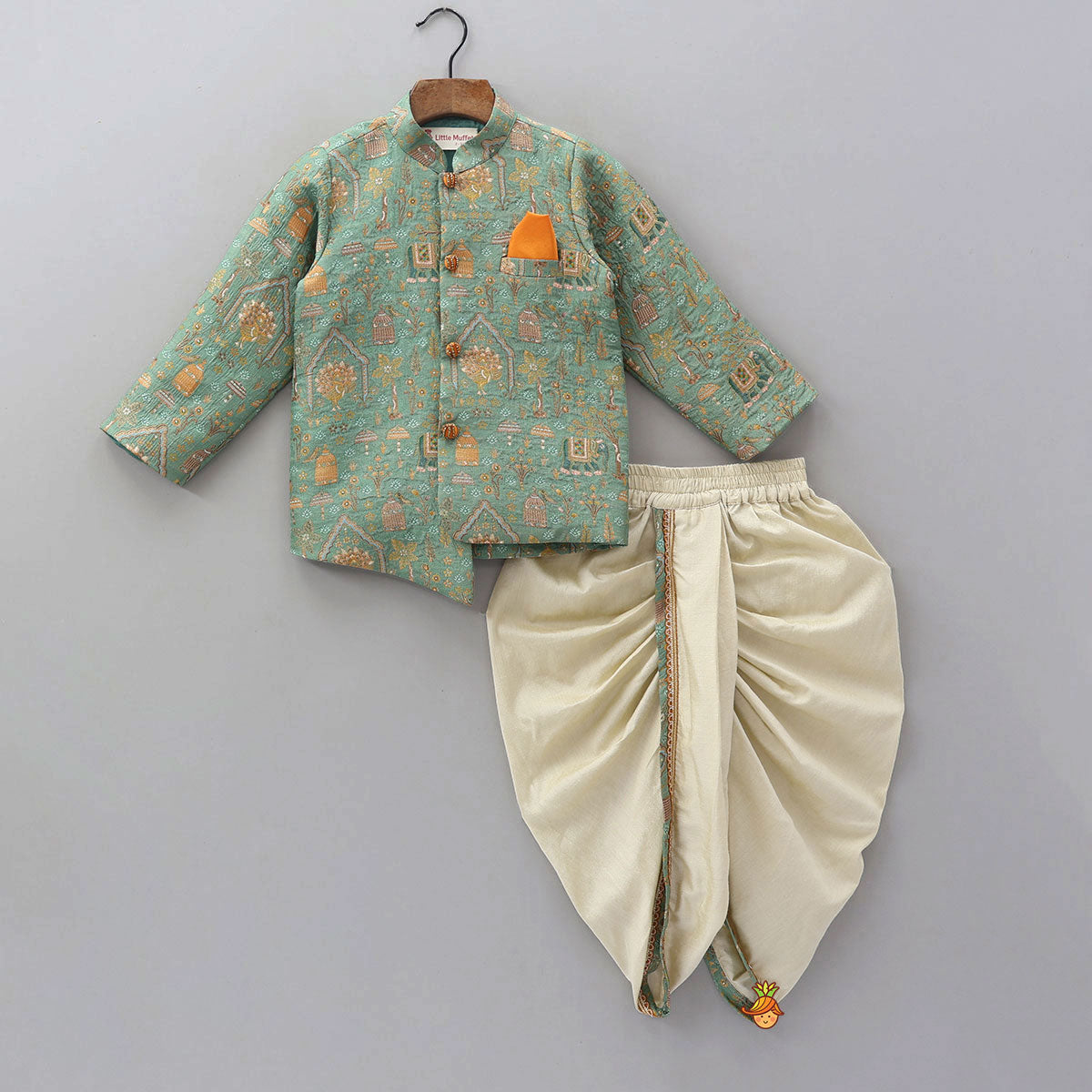 Asymmetric Brocade Sherwani And Dhoti