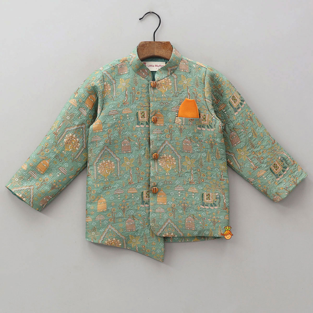 Asymmetric Brocade Sherwani And Dhoti