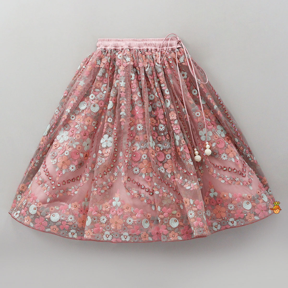 Sequined Crop Top And Lehenga With Net Dupatta