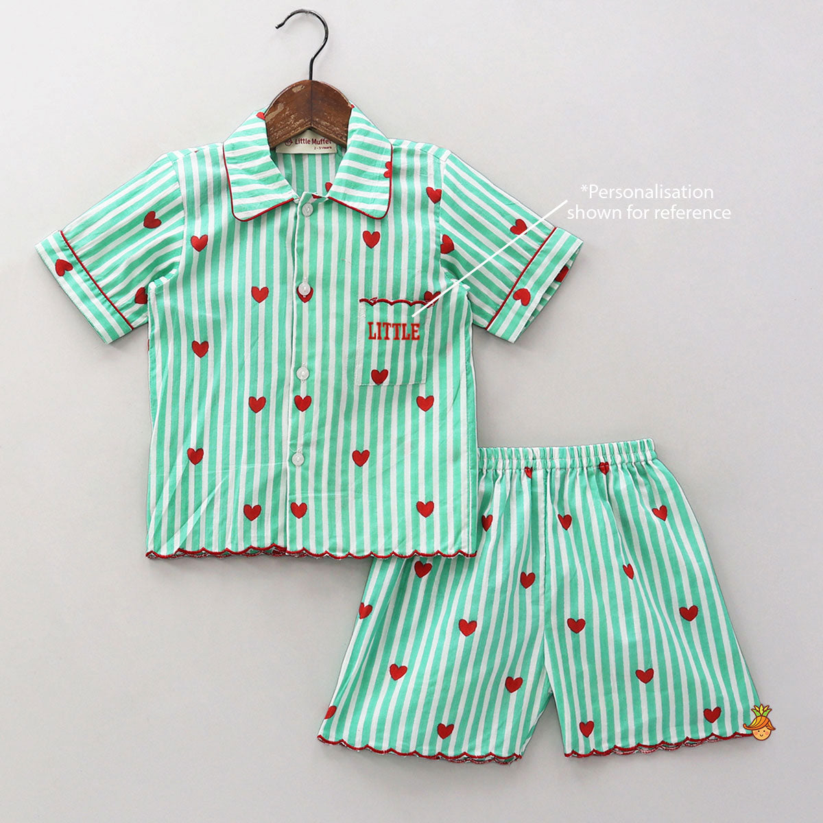 Heart-Printed Scalloped Top And Shorts