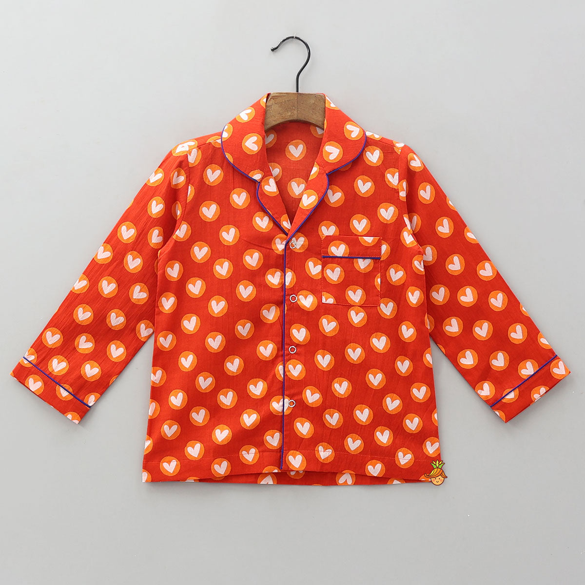Patch Pocket Detail Heart-Printed Sleepwear