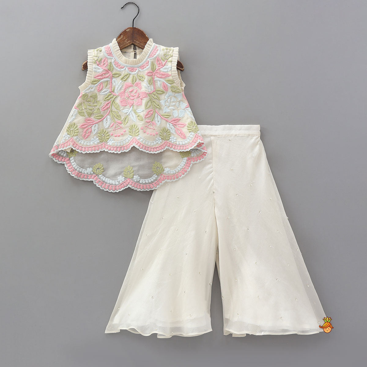 Stylish High-Low Embroidered Top And Palazzo