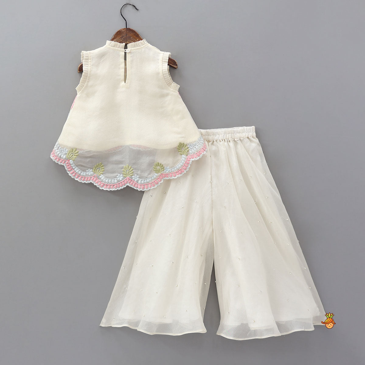 Stylish High-Low Embroidered Top And Palazzo