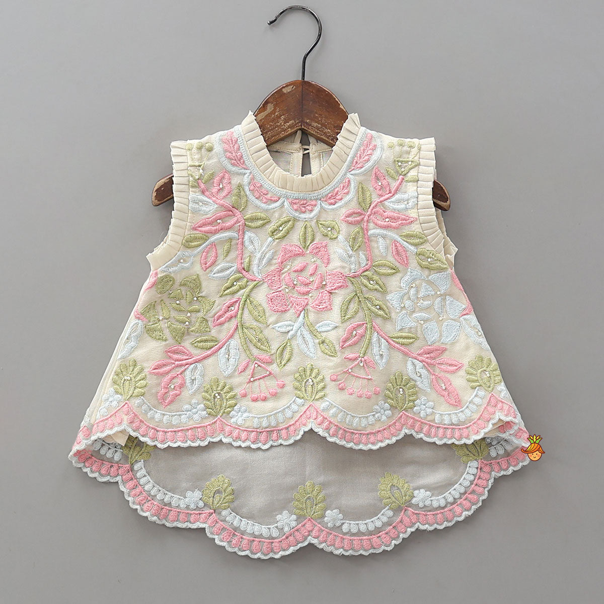 Stylish High-Low Embroidered Top And Palazzo