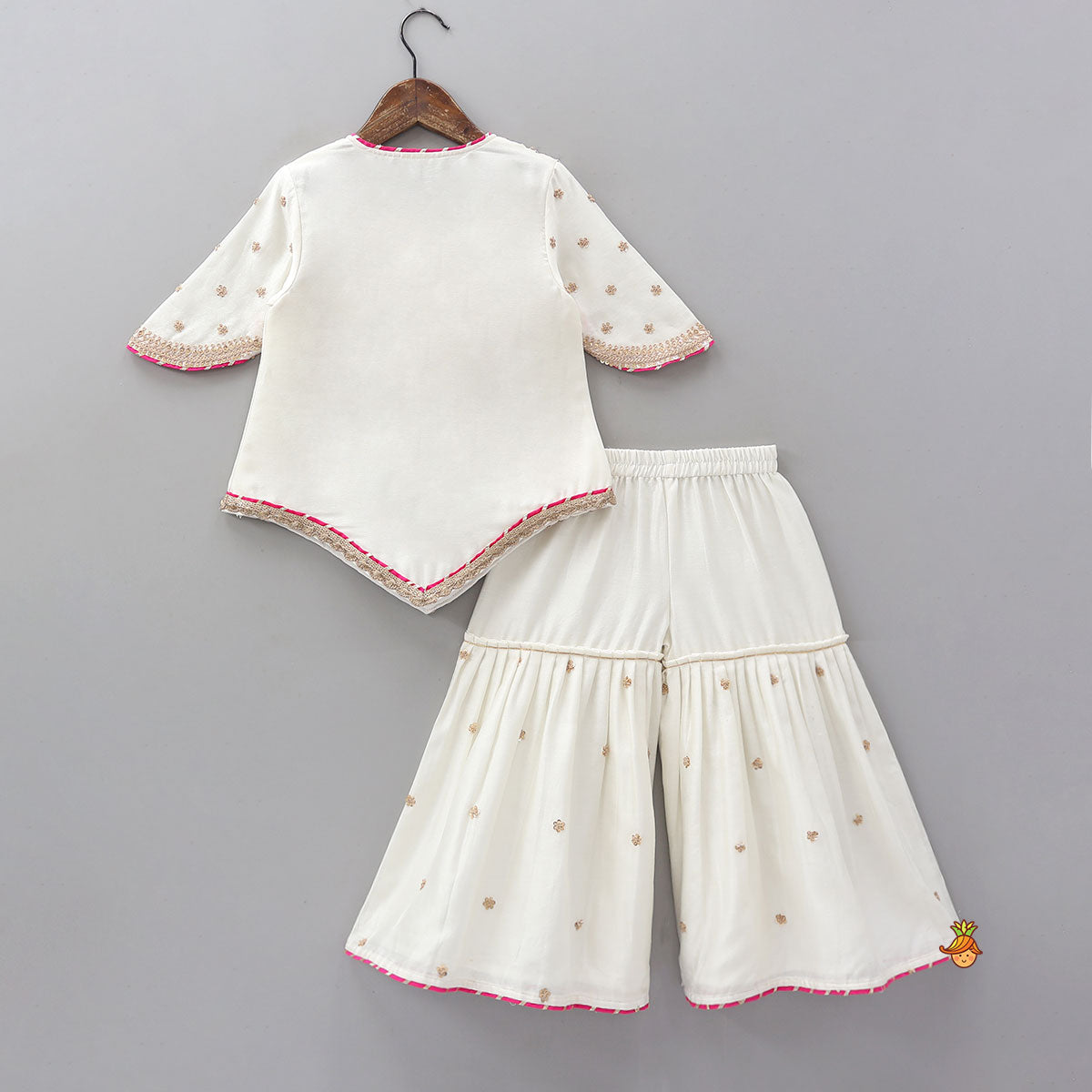 Stylish Sleeves Embroidered Kurti And Sharara With Contrasting Dupatta