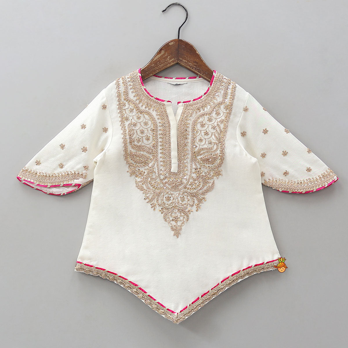 Stylish Sleeves Embroidered Kurti And Sharara With Contrasting Dupatta