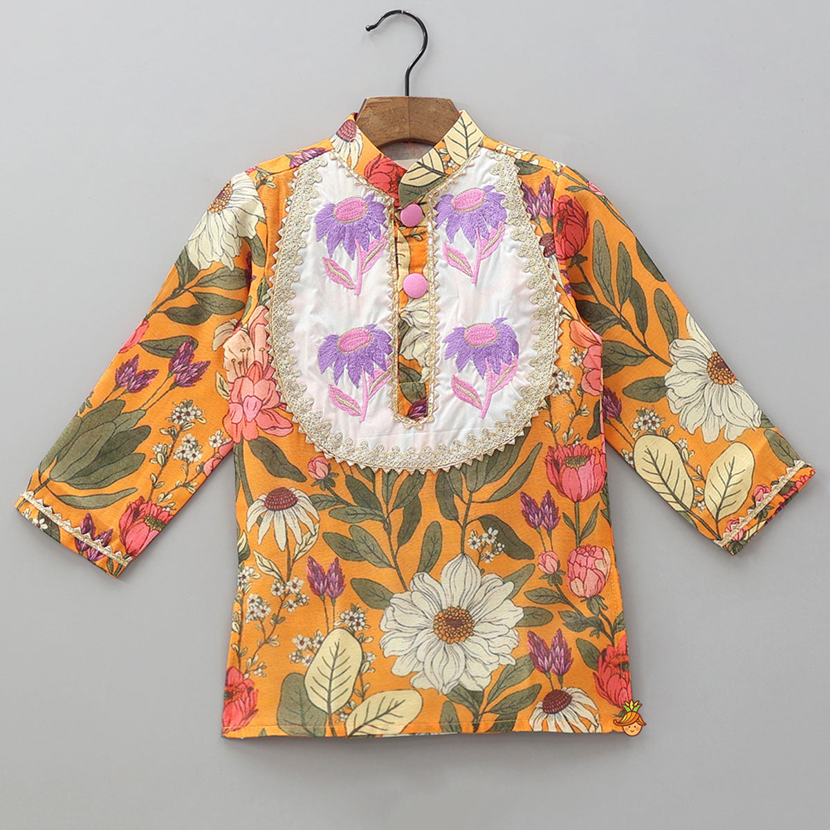 Hand Embroidered Floral Printed Kurta And Pyjama