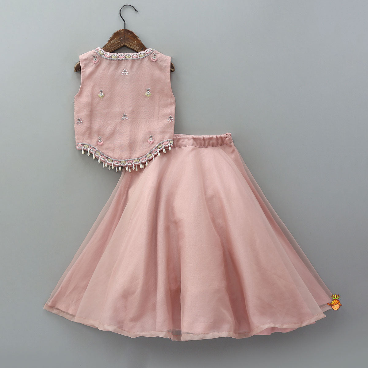 Heavy Embroidered Top And Lehenga With Organza Dupatta