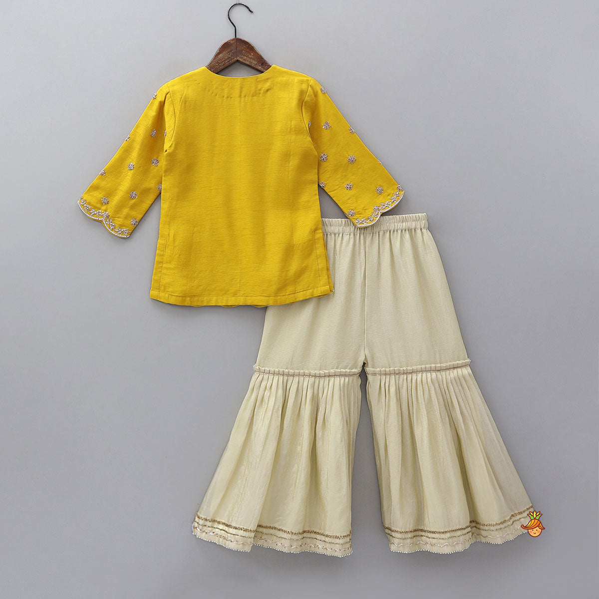 Scalloped Design Kurti And Shimmery Sharara With Matching Dupatta