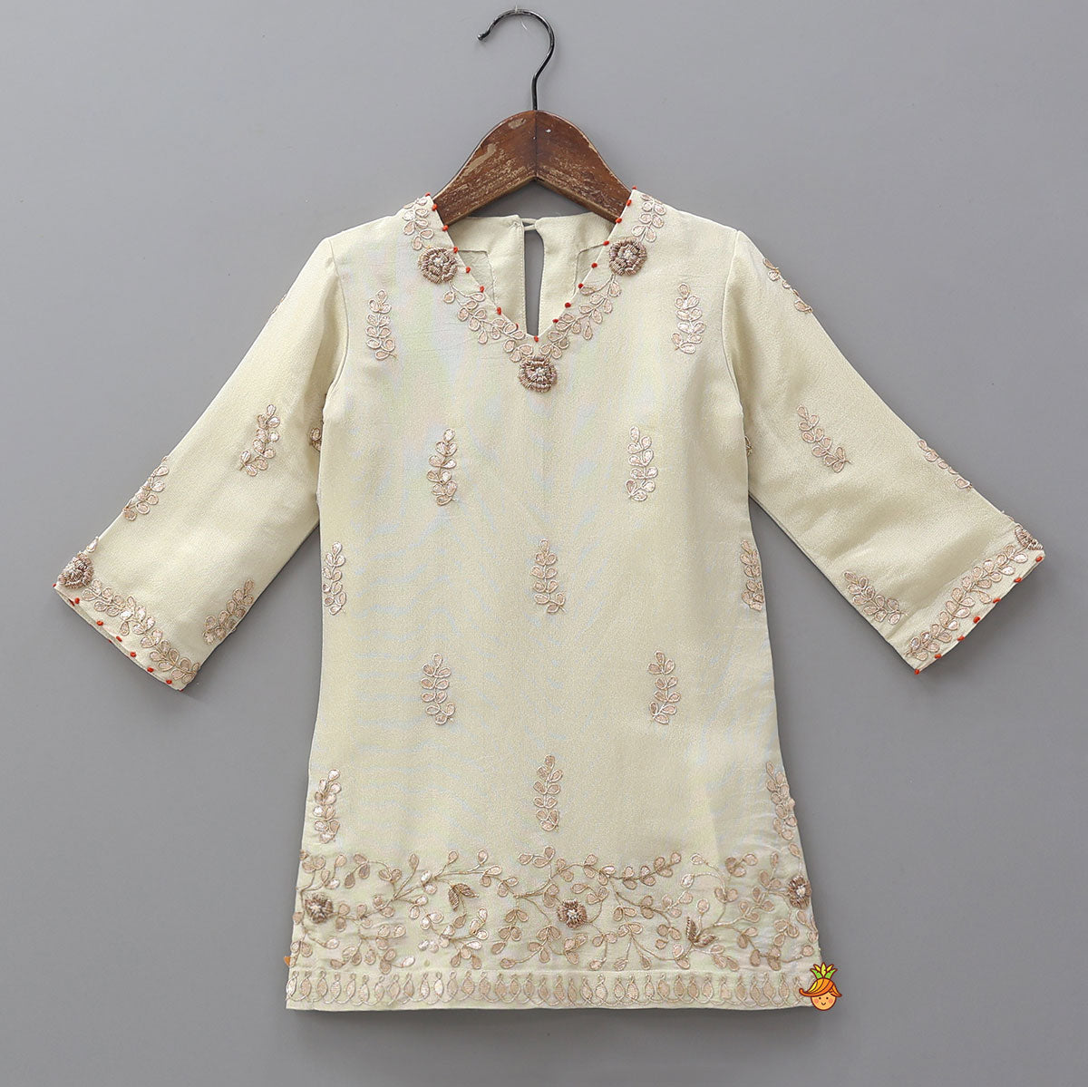 Gota Work Shimmery Kurti And Sharara With Fringes Detailed Dupatta