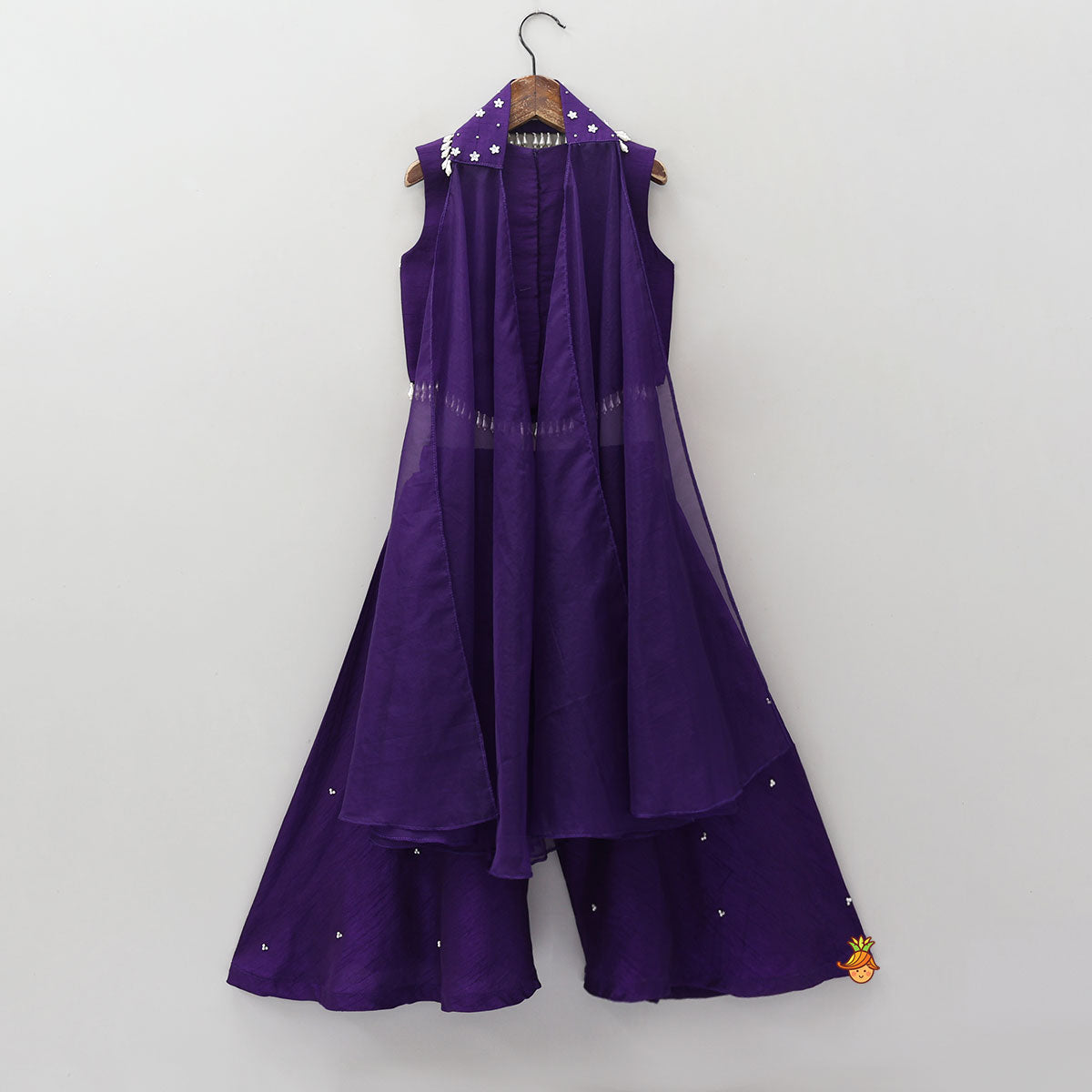 Embroidered Neckline Top And Palazzo With Organza Dupatta