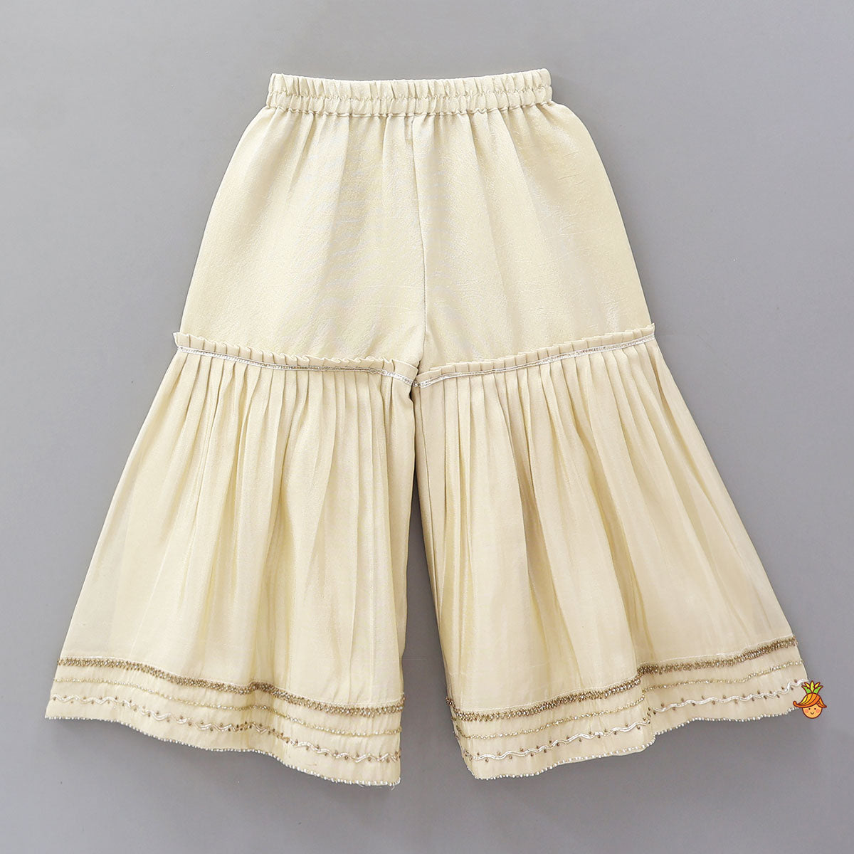 Scalloped Design Embroidered Kurti And Shimmery Sharara With Matching Dupatta