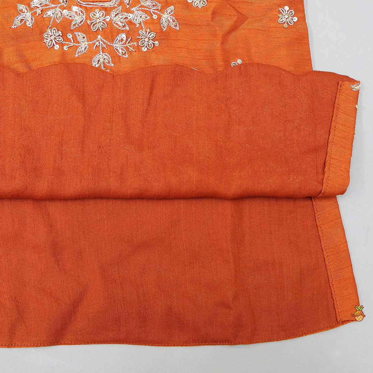 Scalloped Design Embroidered Kurti And Shimmery Sharara With Matching Dupatta