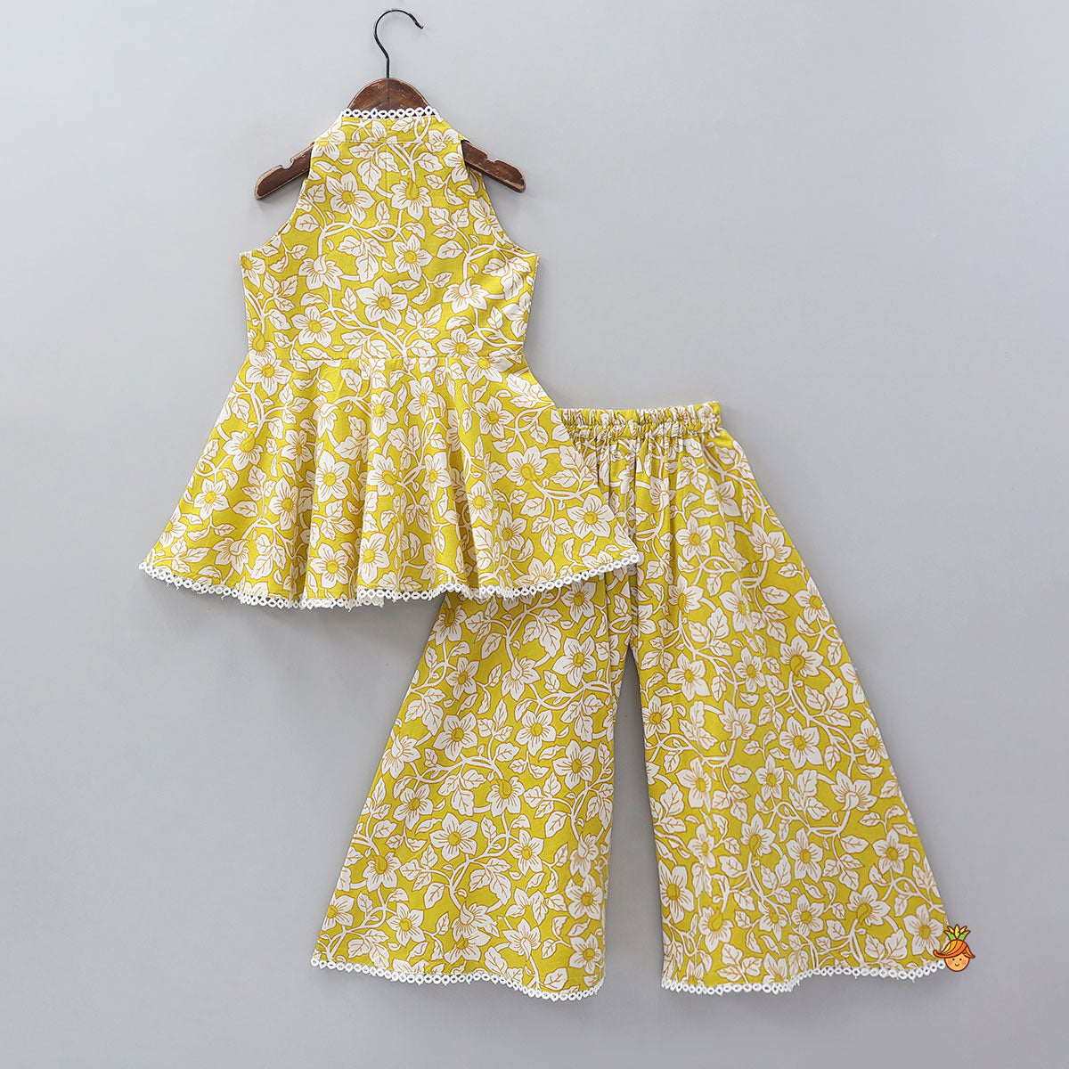 Sleeveless Printed Cotton Kurti And Flared Palazzo With Net Dupatta