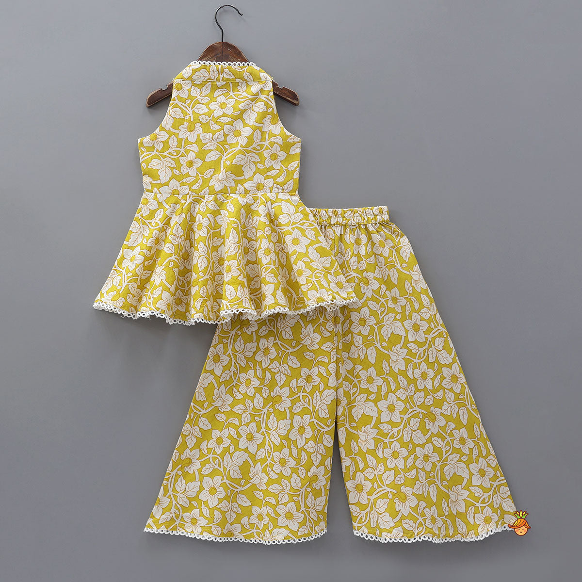 Sleeveless Printed Cotton Kurti And Flared Palazzo With Net Dupatta