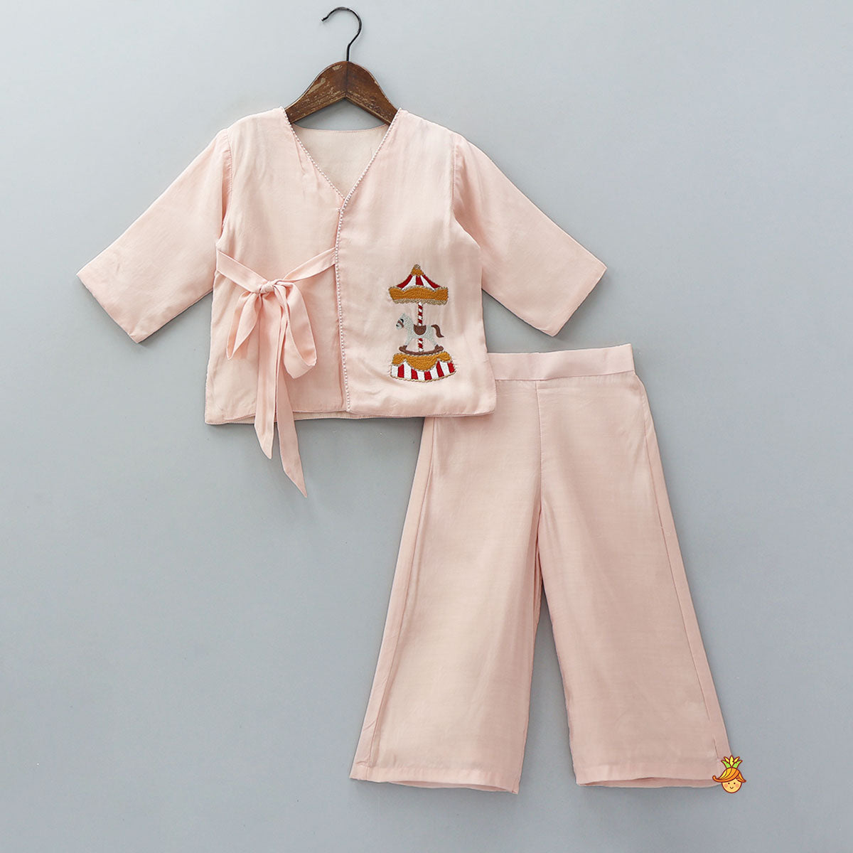 Front Open Tie-Up Top And Palazzo Pant