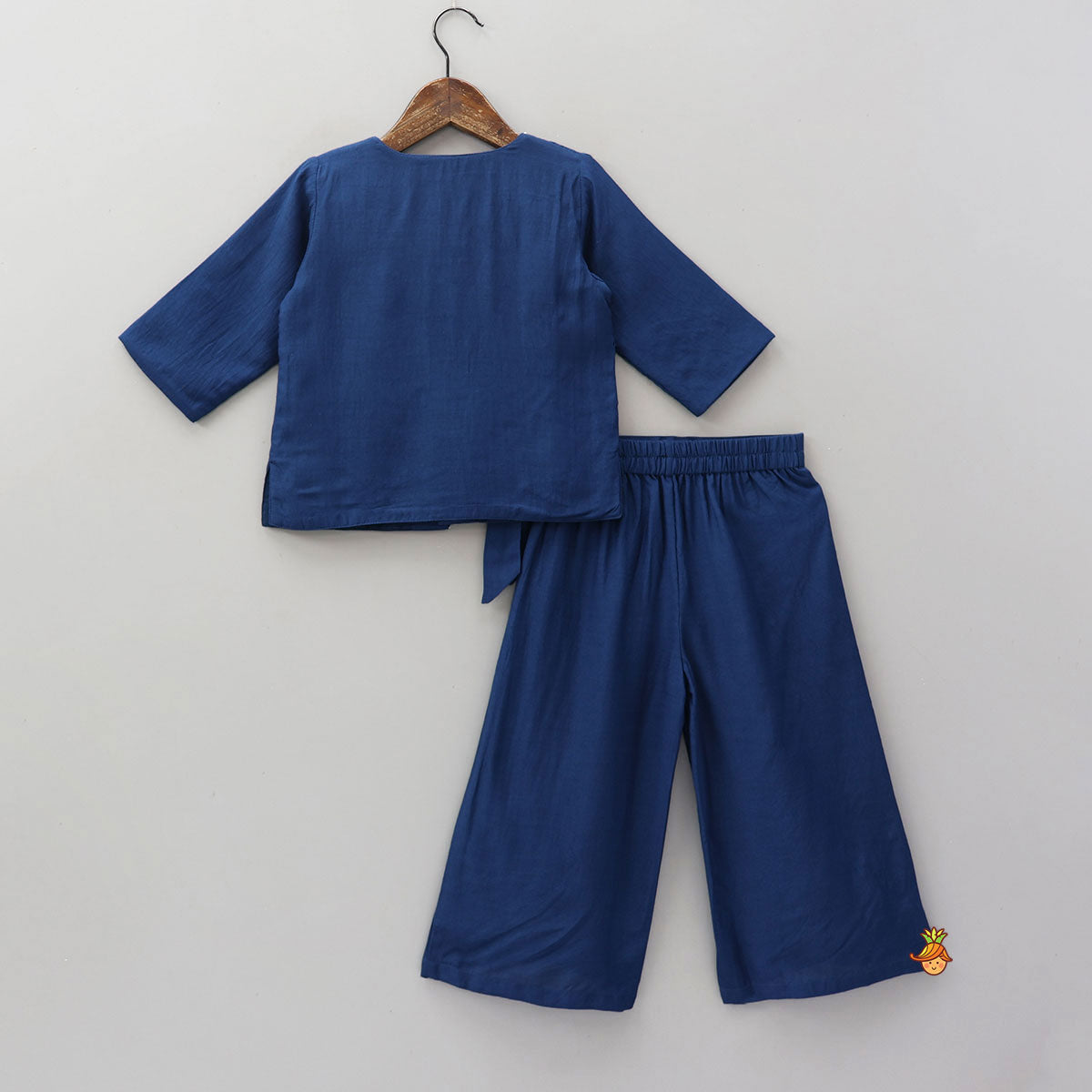 Front Open Tie-Up Embroidered Top And Palazzo Pant